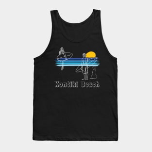 Kontiki Beach , Surfing Beach Surf Guy Girl with Dog Tank Top